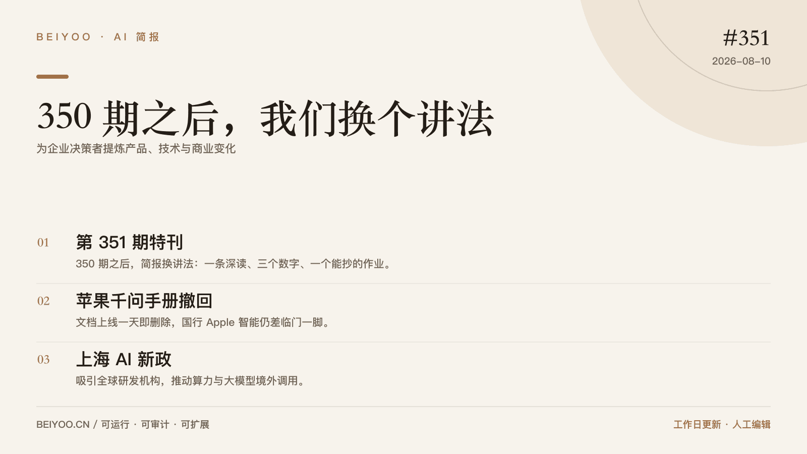 BEIYOO·AI 简报：350 期之后，我们换个讲法 封面图