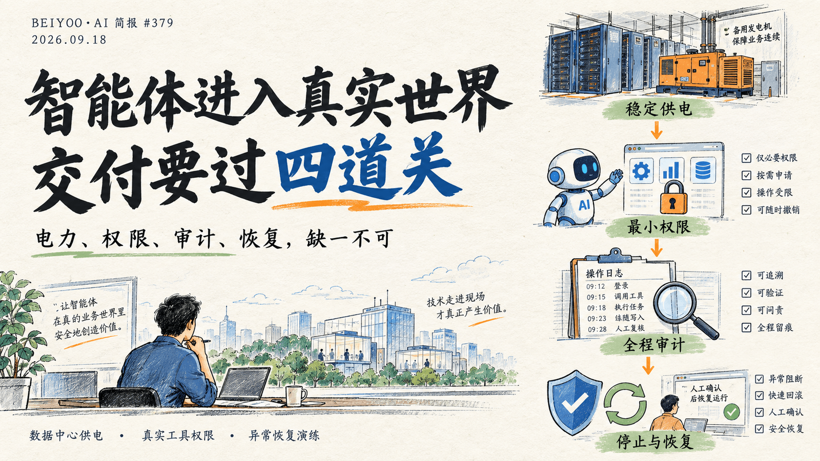 BEIYOO·AI 简报：智能体开始碰到真实世界，交付能力取决于电力、权限与恢复 封面图