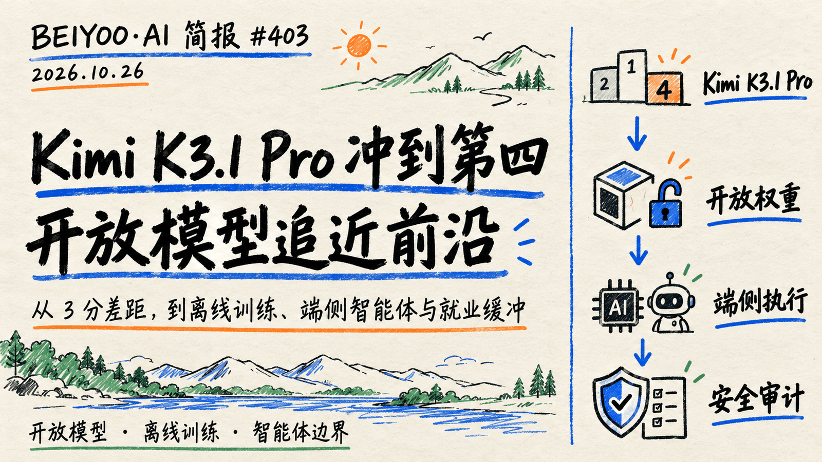 BEIYOO·AI 简报：Kimi K3.1 Pro 冲到综合榜第四，开放模型差距缩至 3 分 封面图